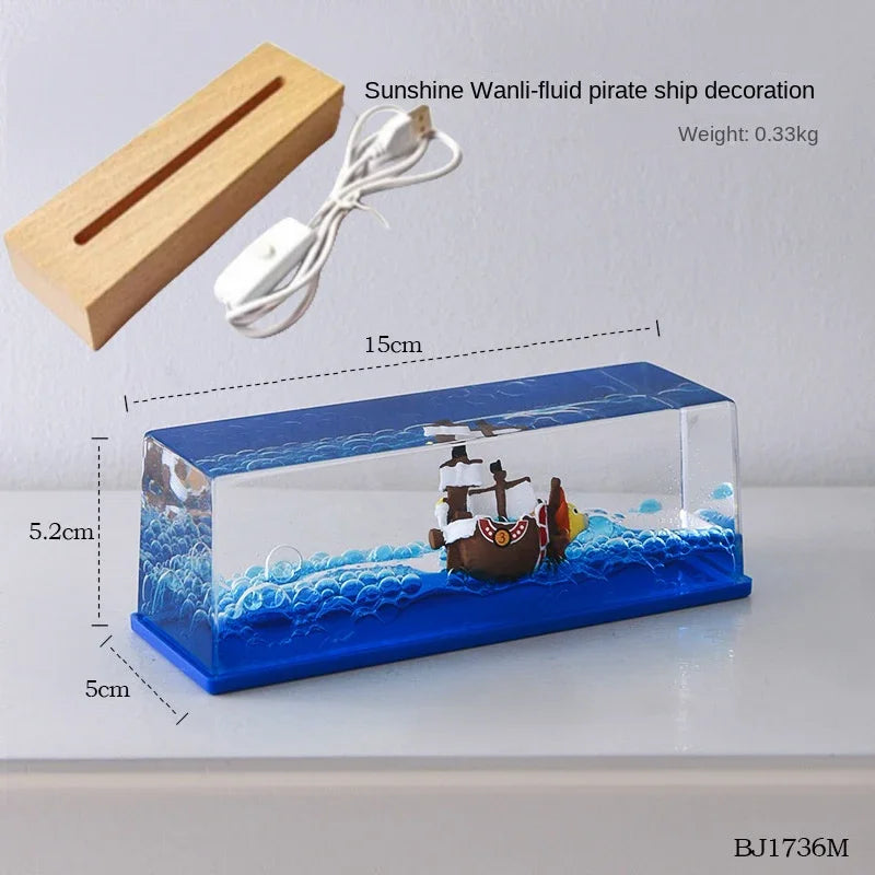 One Piece Going Merry Floating, Thousand Sunny Ship in Fluid Liquid Desk Decor