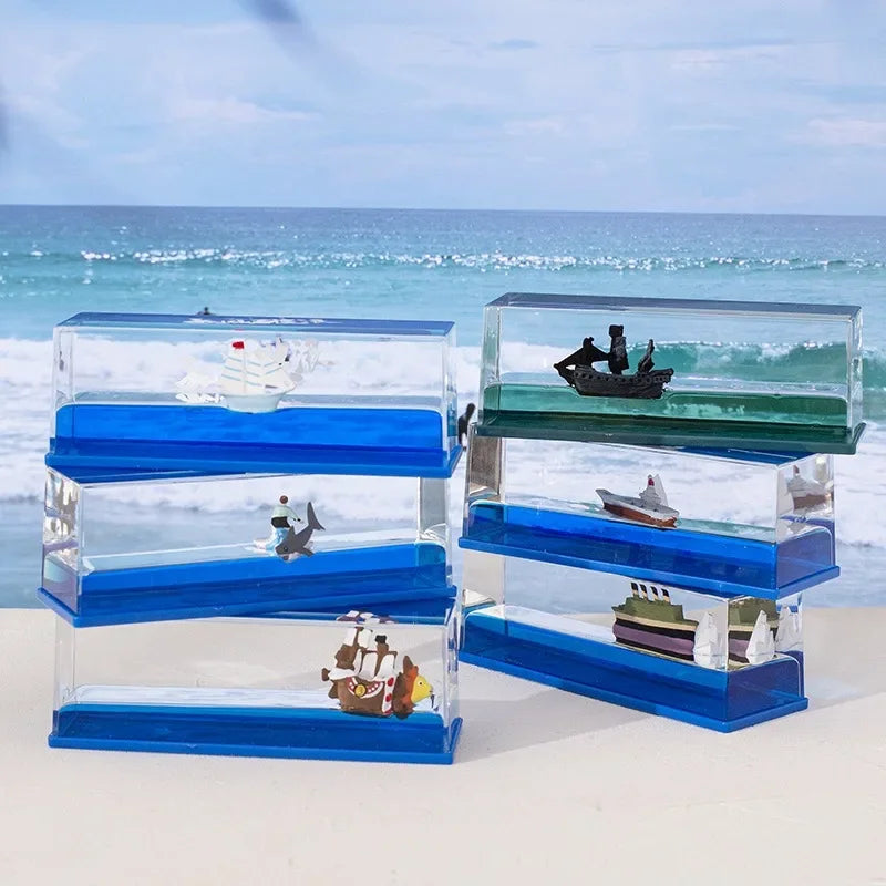 One Piece Going Merry Floating, Thousand Sunny Ship in Fluid Liquid Desk Decor